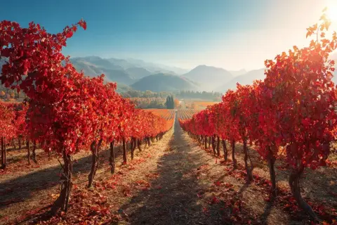 Vigne rouge en automne, un spectacle saisissant. L'effet est immédiat, une explosion de couleurs flamboyantes sous le soleil.