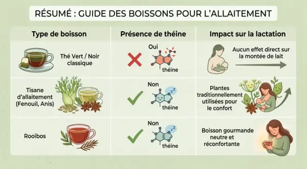 Guide des boissons pour l'allaitement : la tisane d'allaitement au fenouil et anis est sans théine et réconfortante.
