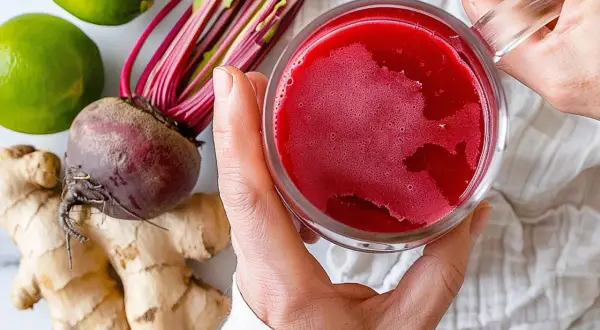Jus de betterave, gingembre et citron vert, une boisson naturelle pour soutenir les reins.