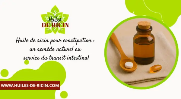 Huile de ricin pour constipation : un remède naturel pour le transit intestinal. Une petite bouteille d'huile et une pilule sur une cuillère.