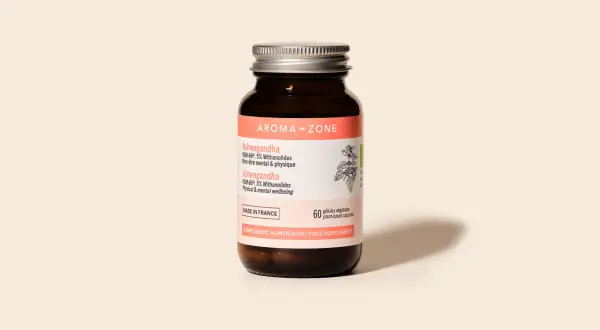 Flacon d'Ashwagandha KSM-66, 5% Withanolides, pour le bien-être mental et physique. Un complément alimentaire naturel, une alternative douce aux antidépresseurs.