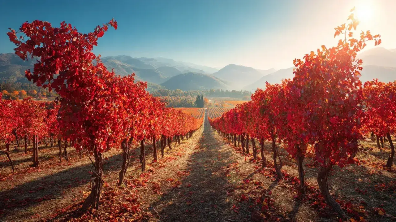 Vigne rouge en automne, un spectacle saisissant. L'effet est immédiat, une explosion de couleurs flamboyantes sous le soleil.