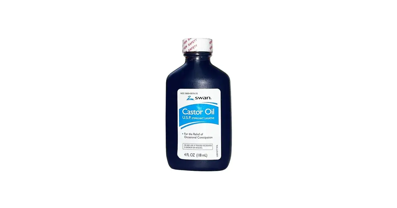 Flacon d'huile de ricin U.S.P. pour soulager la constipation occasionnelle.