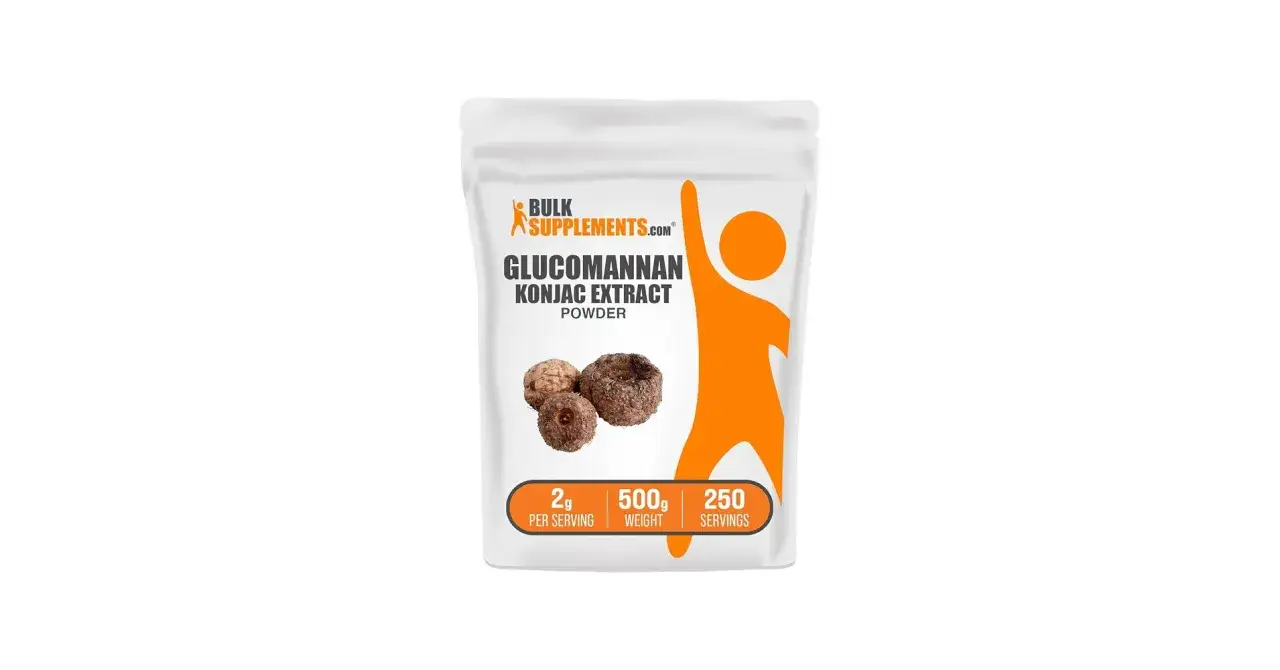 Sachet de poudre de konjac Glucomannan. D&eacute;couvrez les 10 bienfaits du konjac pour une vie plus saine.
