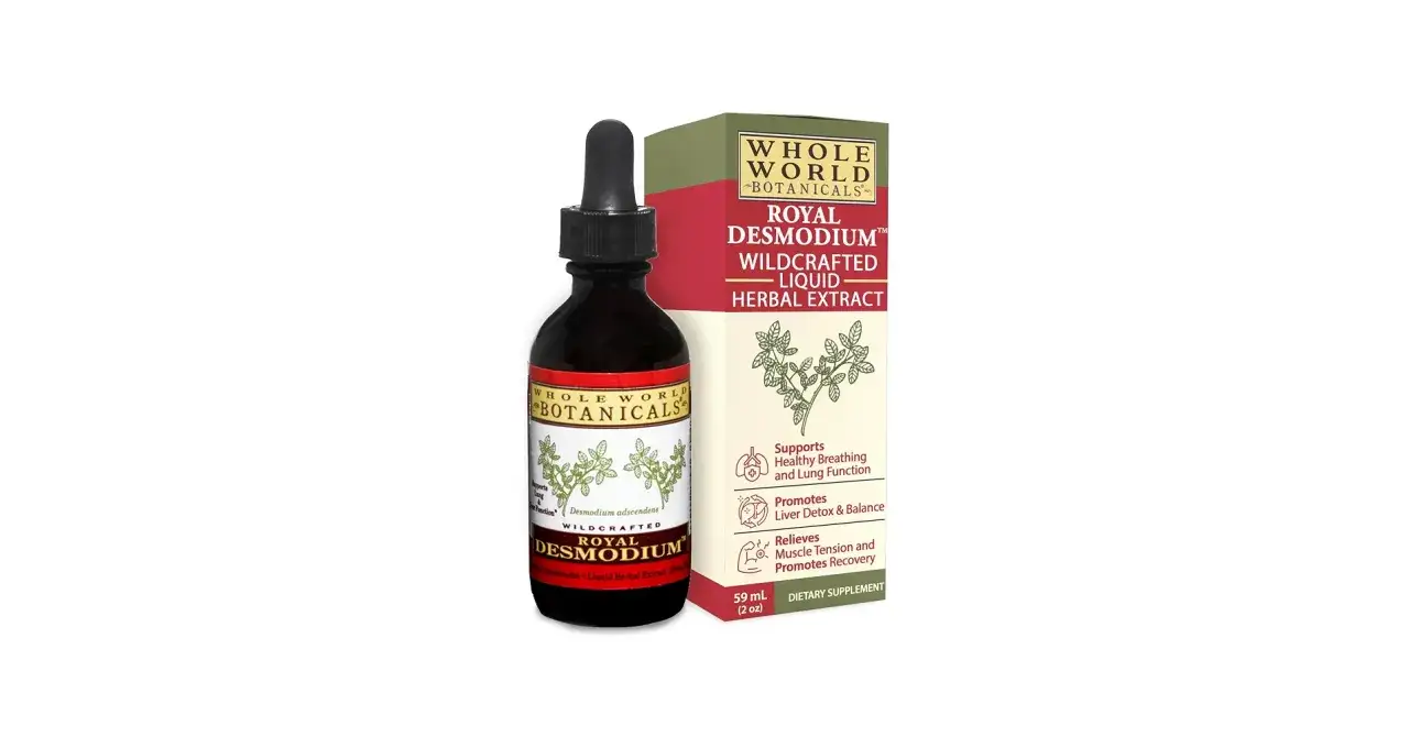Flacon de Desmodium Royal, extrait liquide d'herbes pour le foie et la santé générale.