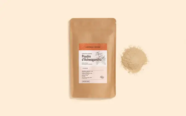 Poudre d'Ashwagandha Aroma-Zone. L'ashwagandha interdit en France pourquoi ? Ce produit est un ingrédient cosmétique bio d'origine indienne.
