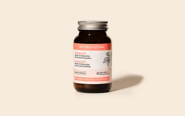 Flacon d'Ashwagandha KSM-66, 5% Withanolides, pour le bien-être mental et physique. Un complément alimentaire naturel, une alternative douce aux antidépresseurs.