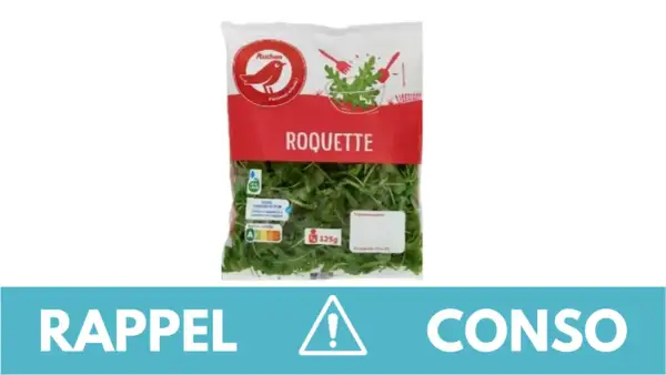 Sachet de roquette Auchan, 125g. La roquette est appréciée pour ses bienfaits nutritionnels et son goût poivré. Rappel conso.